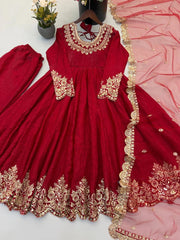 Red Sequins Suit Flat Lay All Pieces KU275 Kalyanja