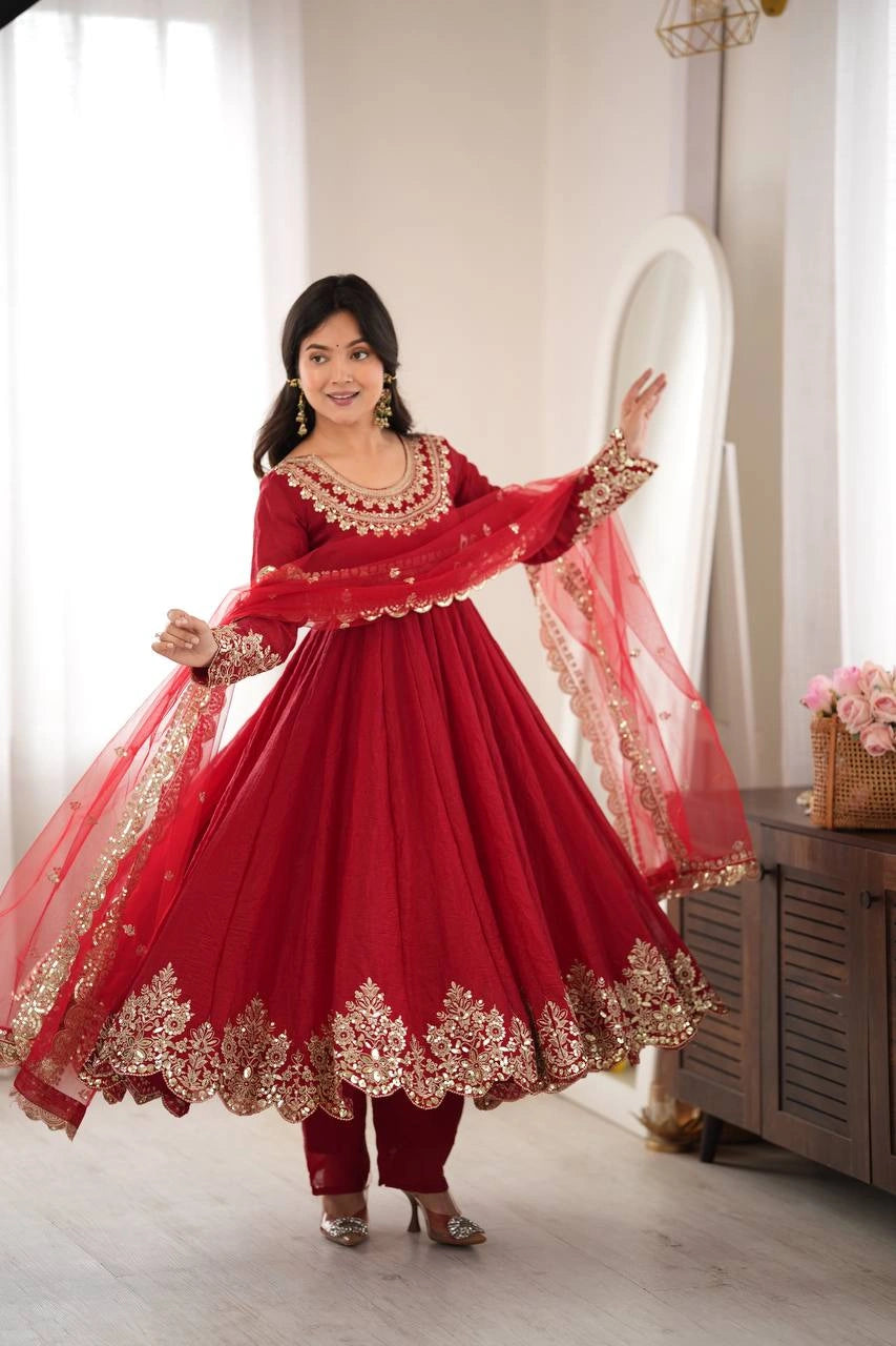 Red Anarkali Suit Detail Collage KU275 Kalyanja