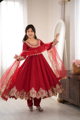 Red Anarkali Suit Detail Collage KU275 Kalyanja