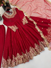 Red Sequins Embroidered Suit All Views KU275 Kalyanja