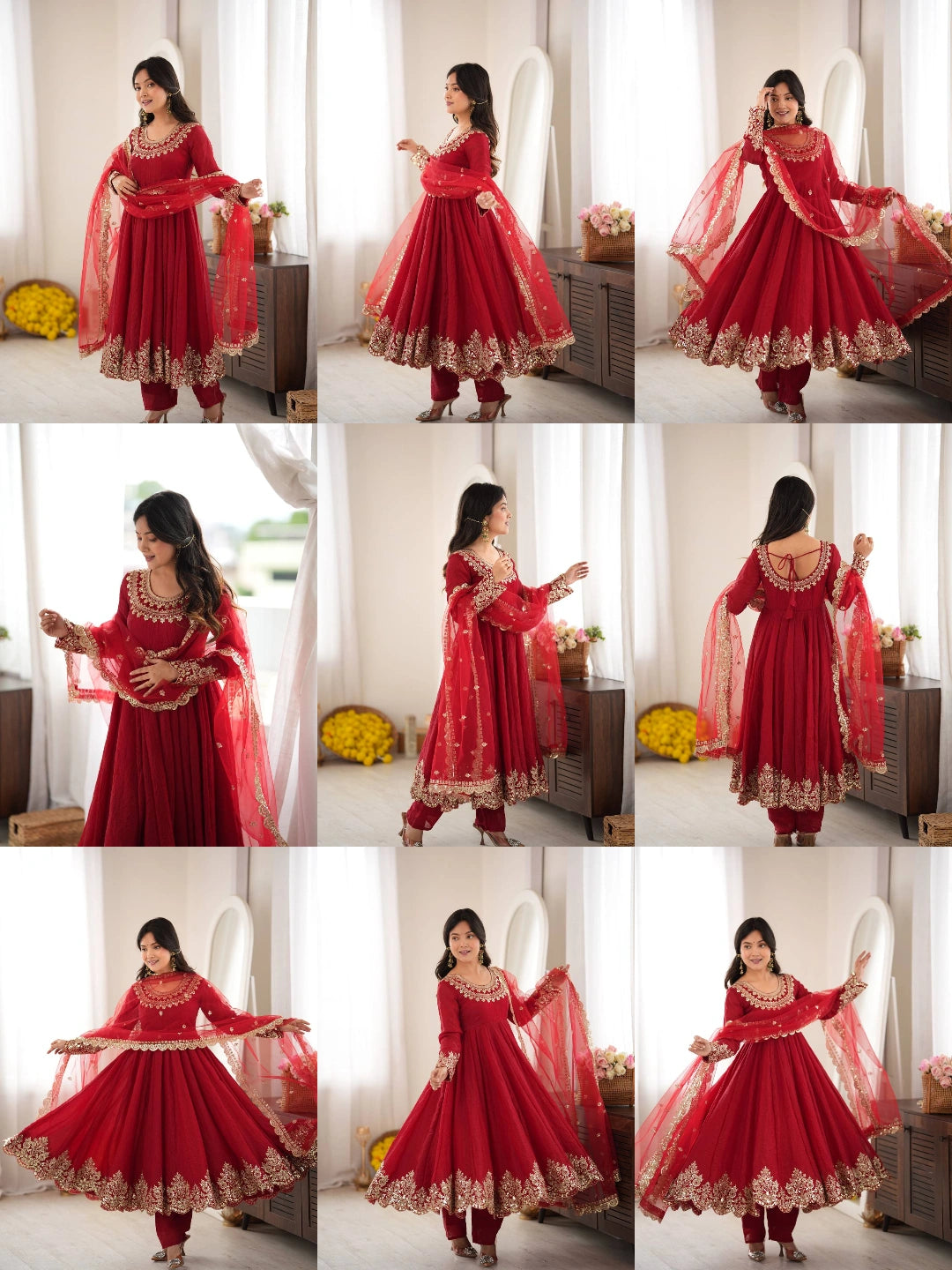 Red Anarkali Suit All Views Collage KU275 Kalyanja