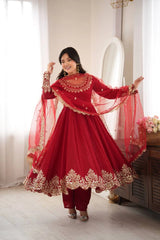 Red Sequins Suit Side View With Dupatta KU275 Kalyanja