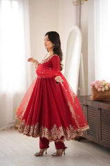 Red Anarkali Suit Dupatta Spread KU275 Kalyanja
