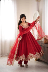 Red Anarkali Suit Back View KU275 Kalyanja