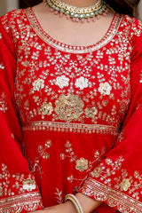 Red Sequins Embroidered Work close-up gold floral sequins detail – Kalyanja KU278