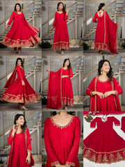 Red Sequins Embroidered Suit – Anarkali Pant Set with Dupatta