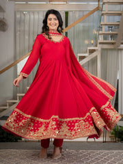 Red Sequins Embroidered Suit – Anarkali Pant Set with Dupatta