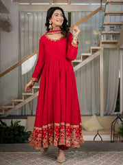 Red Sequins Embroidered Suit – Anarkali Pant Set with Dupatta