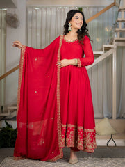 Red Sequins Embroidered Suit – Anarkali Pant Set with Dupatta