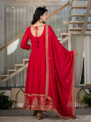 Red Sequins Embroidered Suit – Anarkali Pant Set with Dupatta