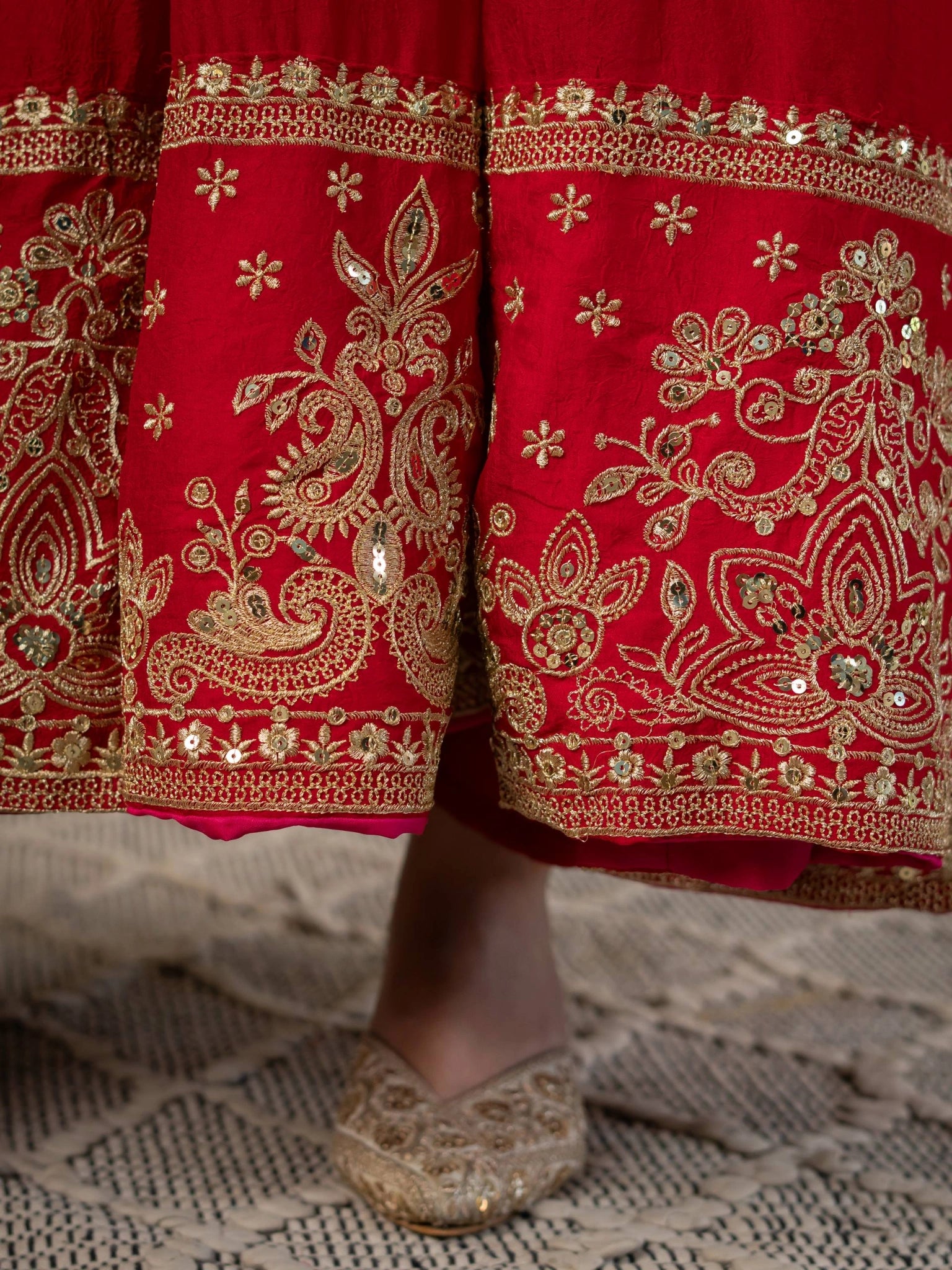 Red Sequins Embroidered Suit – Anarkali Pant Set with Dupatta