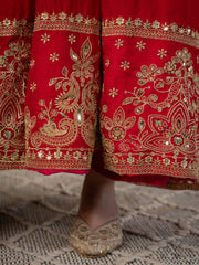 Red Sequins Embroidered Suit – Anarkali Pant Set with Dupatta