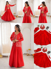 Red Sequins Embroidered Lehenga with Jacket product collage – Kalyanja KL169