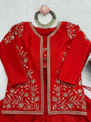 Red Jacket embroidery detail flat lay zari thread sequins work – Kalyanja KL169