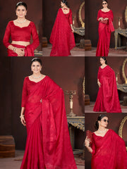 Red Sequins Embroidered Saree collage – KS377 Kalyanja