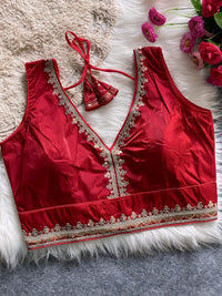 Red Sequins + Embroidery Codding Work Soft Silky Zimichoo Blouse
