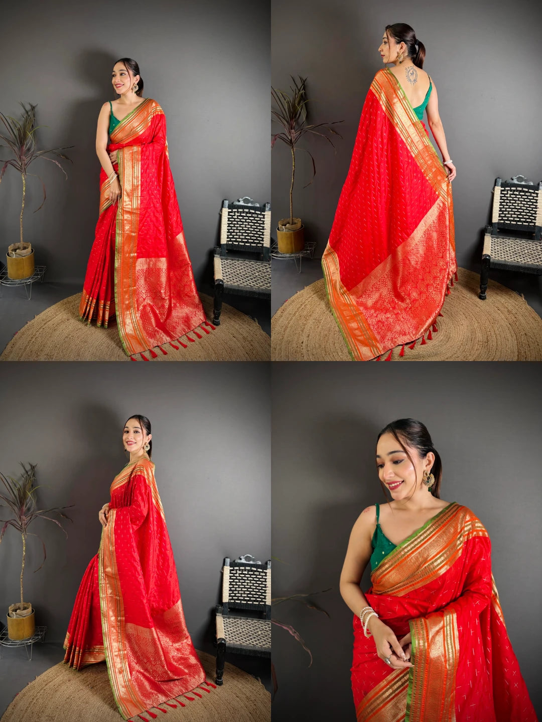 Red Zari Weaving Saree collage – KS373 Kalyanja