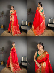 Red Zari Weaving Saree collage – KS373 Kalyanja