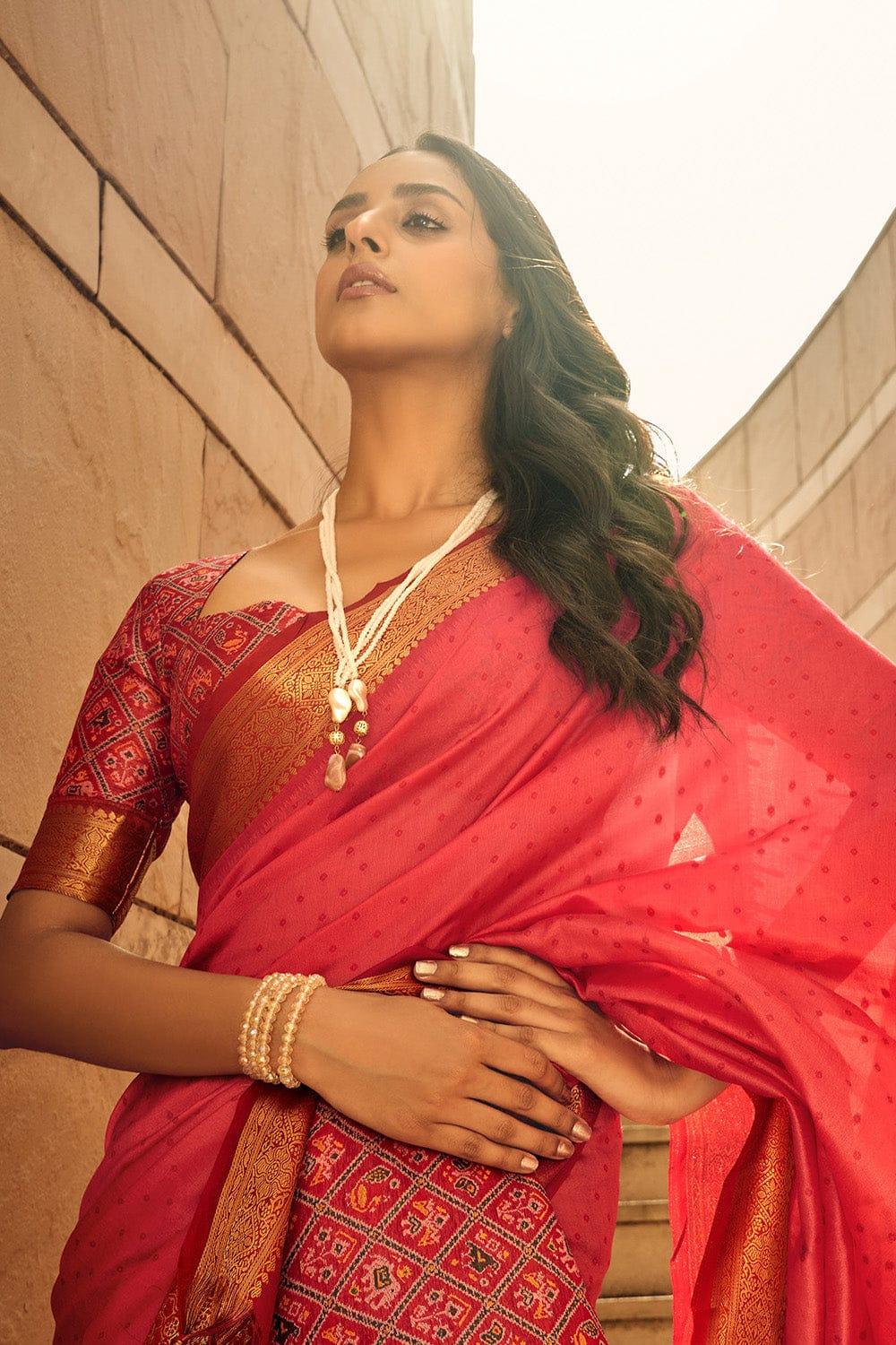 Red Zari Work Soft Khadi Silk Saree - Kalyanja