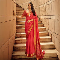 Red Zari Work Soft Khadi Silk Saree