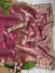 Rose Pink Ghungroo Saree – Zari Border Detail KS405