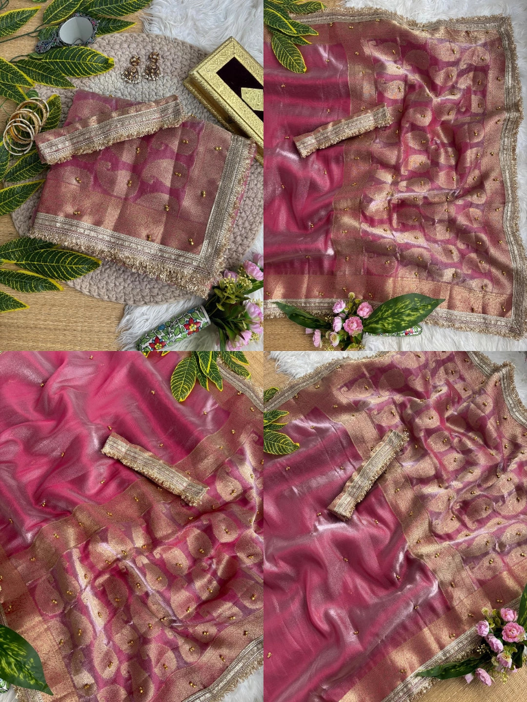 Rose Pink Hand Ghungroo Weaving Saree – Full View Kalyanja KS405