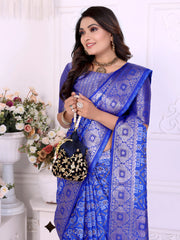 Blue Zari Weaving Soft Satin Silk Saree