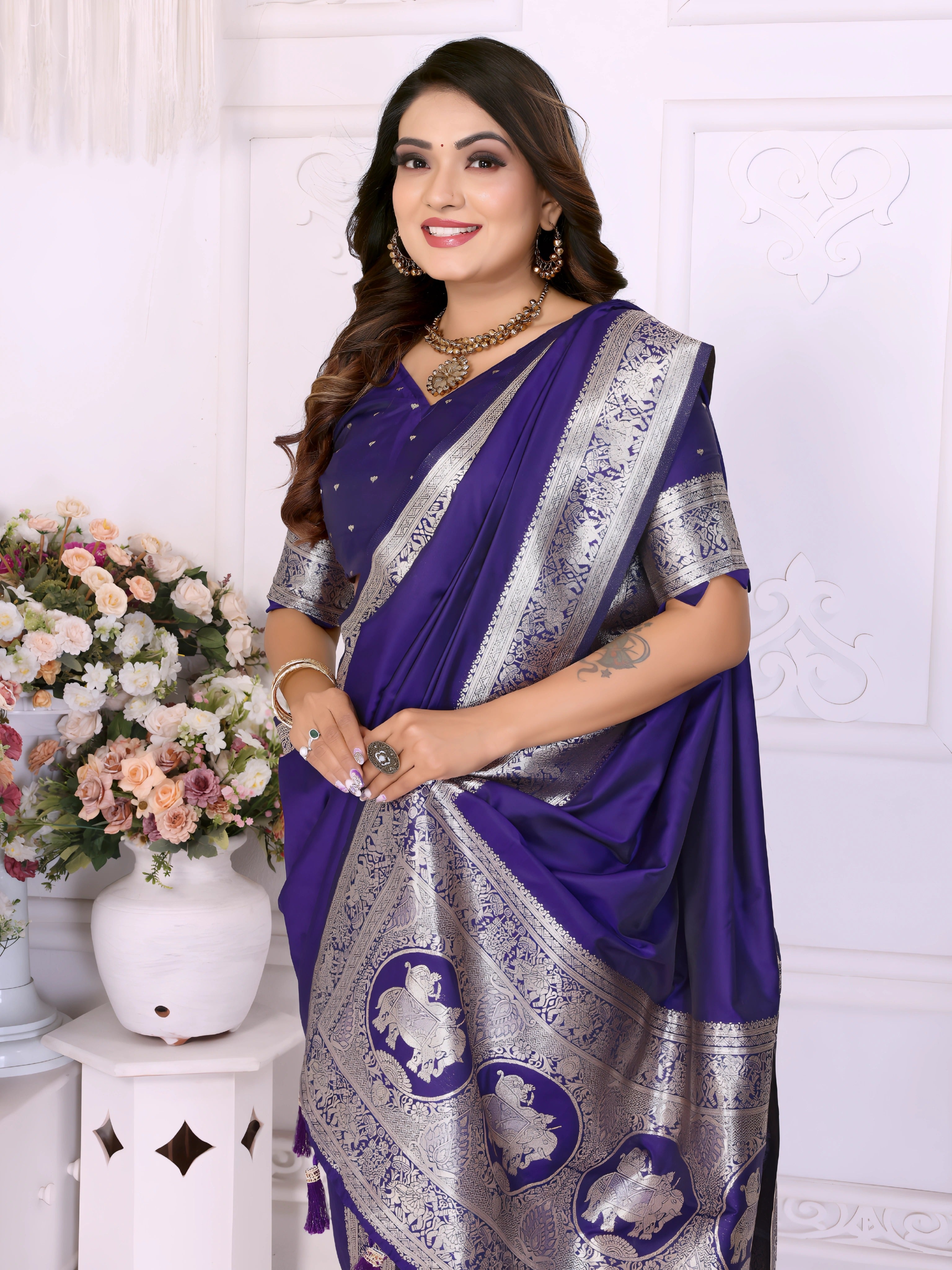 Navy Blue Gala Weaving Banarasi Silk Saree
