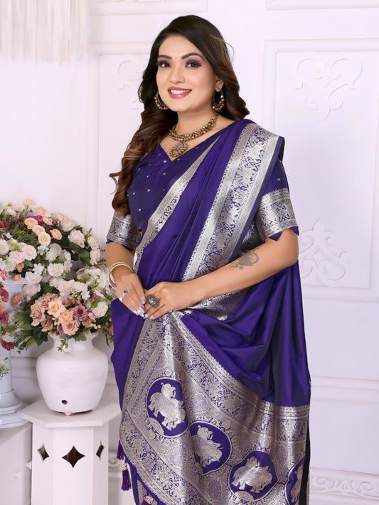 Navy Blue Gala Weaving Banarasi Silk Saree