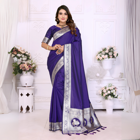Navy Blue Gala Weaving Banarasi Silk Saree