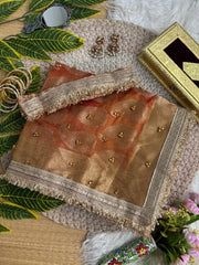 Rust Orange Hand Ghungroo Weaving Saree – Banarasi Satin Silk KS405
