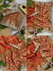 Rust Orange Hand Ghungroo Weaving Saree – Full View Kalyanja KS405