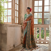 Brown & Sea Green Zari Weaving Banarasi Silk Saree