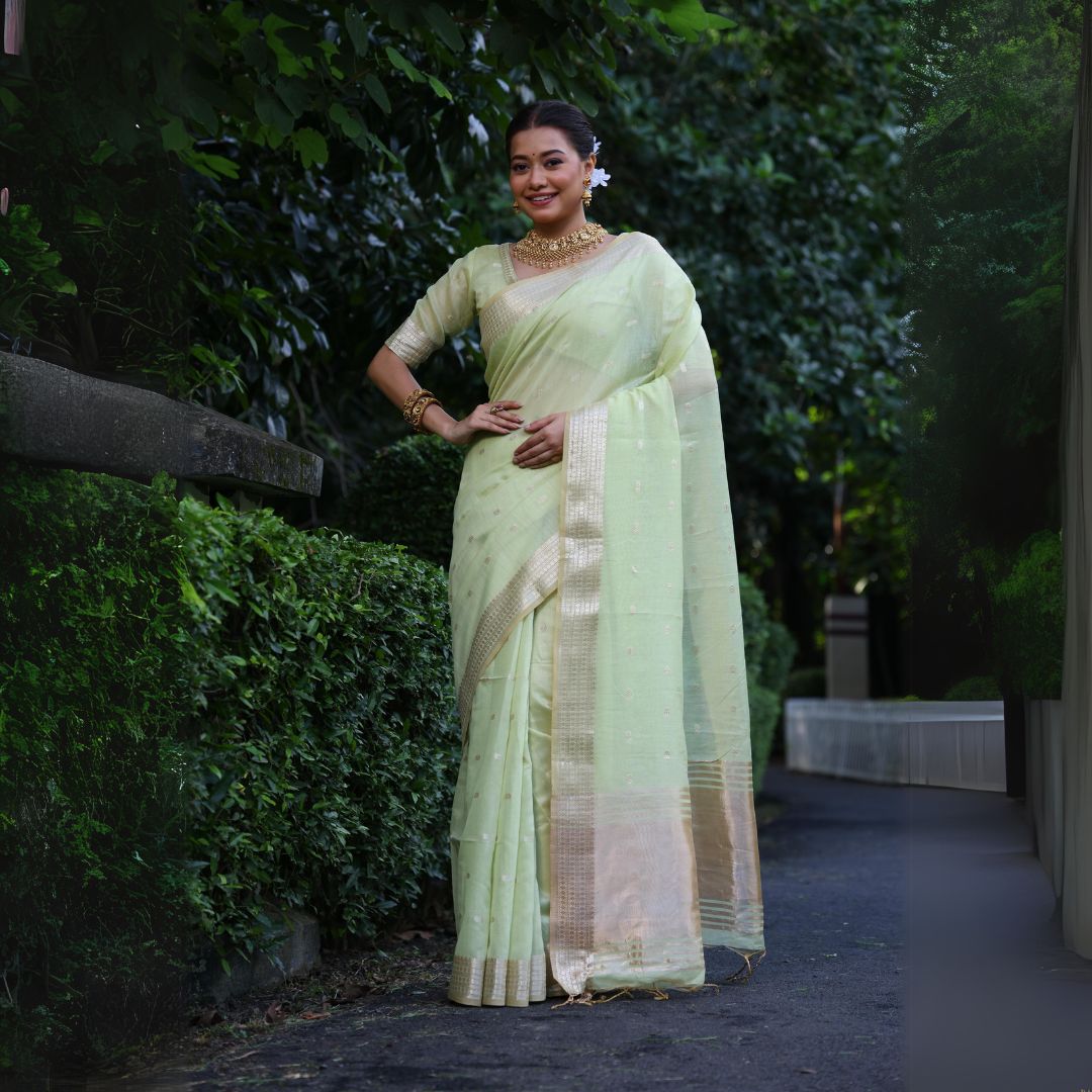 Sea Green Zari Work Soft Mulberry Silk Saree