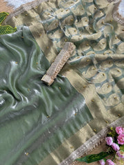 Sage Green Banarasi Satin Silk Saree – Woven Pallu KS405