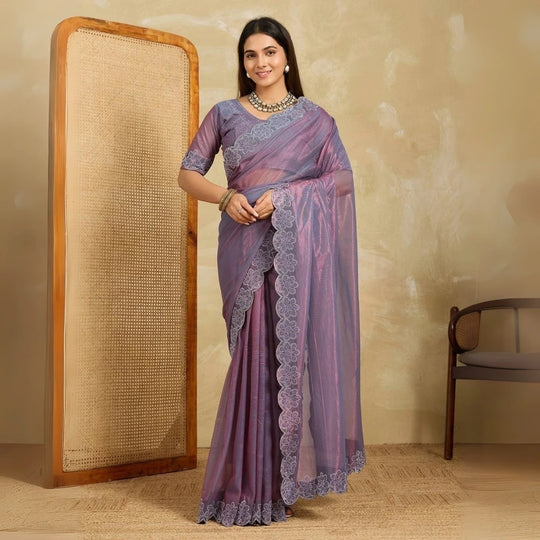 Lavender Fendy Soft Net Swarovski Work Saree – Kalyanja
