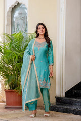 Sea Green Beads Work Suit shot 11 – Kalyanja KU296