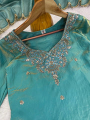 Sea Green Beads Work Suit flat lay or detail shot 12 – Kalyanja KU296
