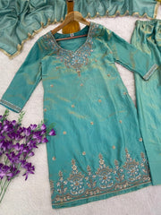 Sea Green Beads Work Suit flat lay shot 14 – Kalyanja KU296