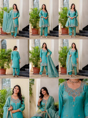 Sea Green Beads Work Suit catalog collage – Kalyanja KU296