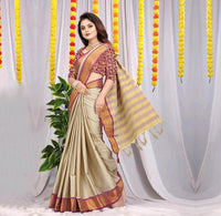 Light Beige Zari Work Silk Saree