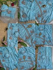 Sky Blue Beads Cutdana Work Saree Fendy Satin KS412 – all views