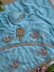 Sky Blue Beads Cutdana Work Saree Fendy Satin KS412 – view 6