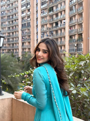 Sky Blue Embroidered With Beads Work Suit – Second Front Pose