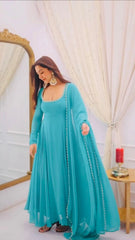 Sky Blue Embroidered With Beads Work Suit – Dupatta Embroidered Border Detail