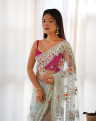 Sky Blue Saree stone work detail – KS378