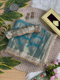 Sky Blue Hand Ghungroo with Weaving Saree – Soft Banarasi Satin Silk