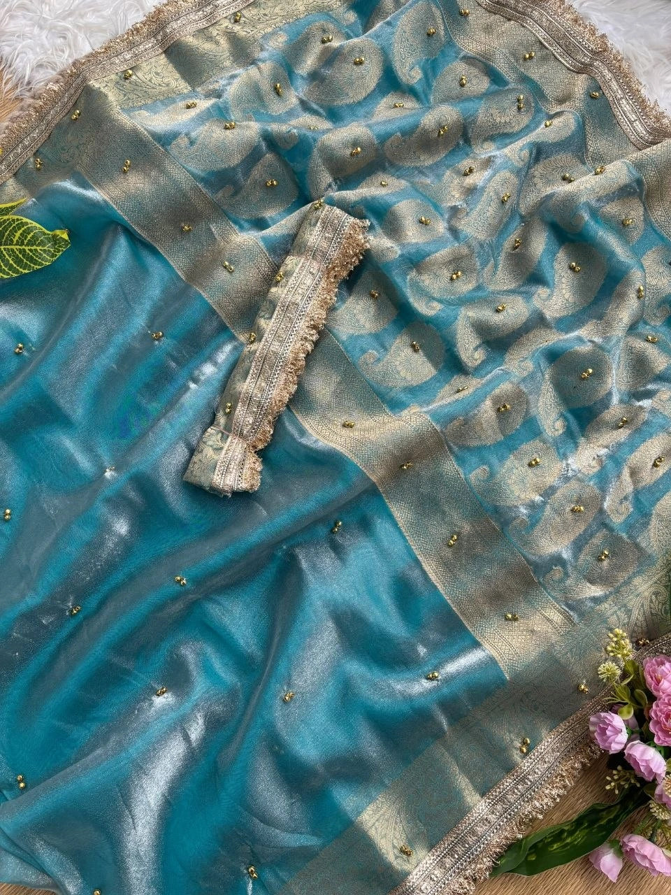 Sky Blue Ghungroo Saree – Zari Border Detail KS405
