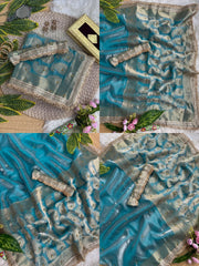 Sky Blue Hand Ghungroo Weaving Saree – Full View Kalyanja KS405
