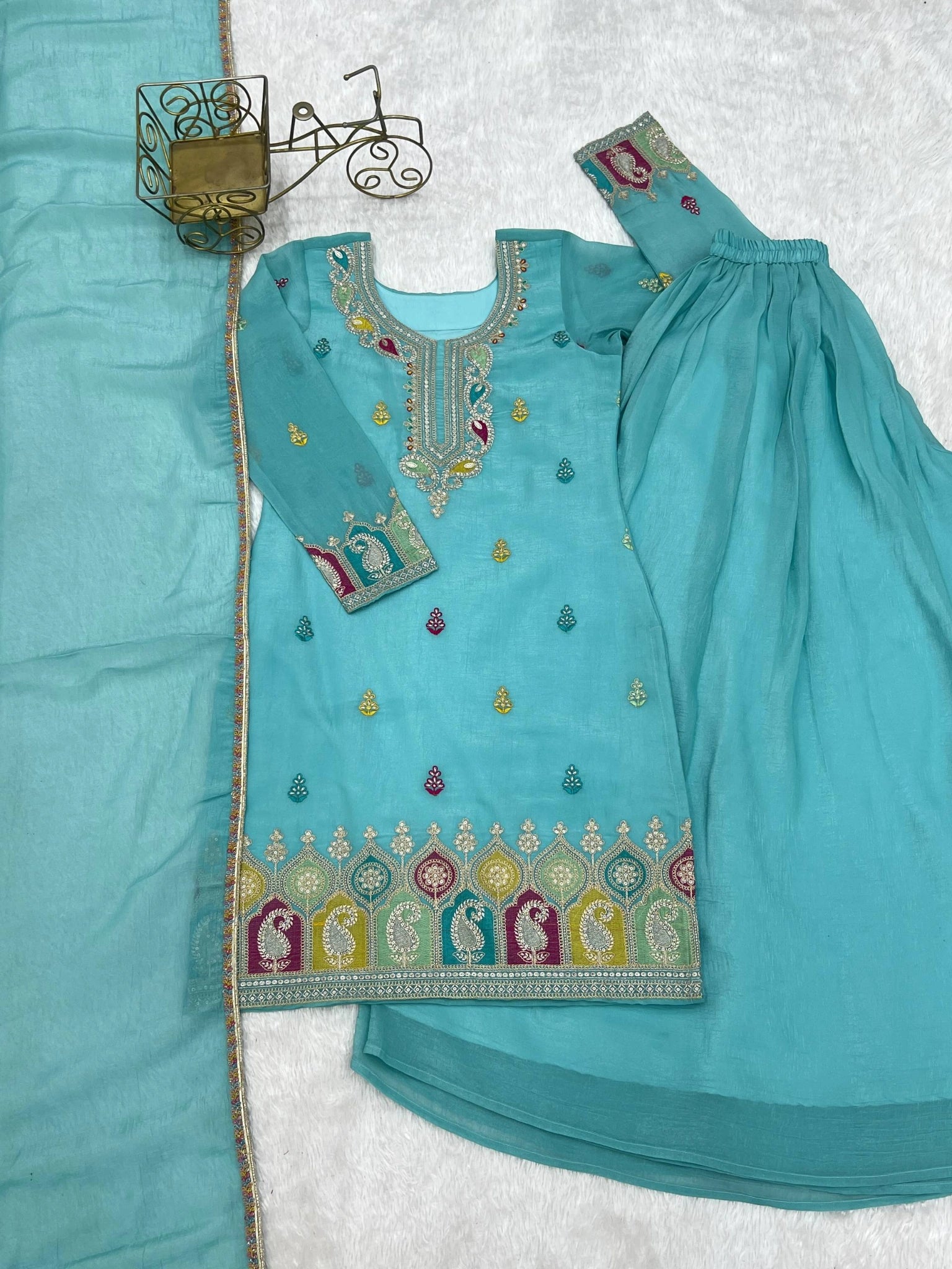 Sky Blue Sharara Suit KU317 flat lay